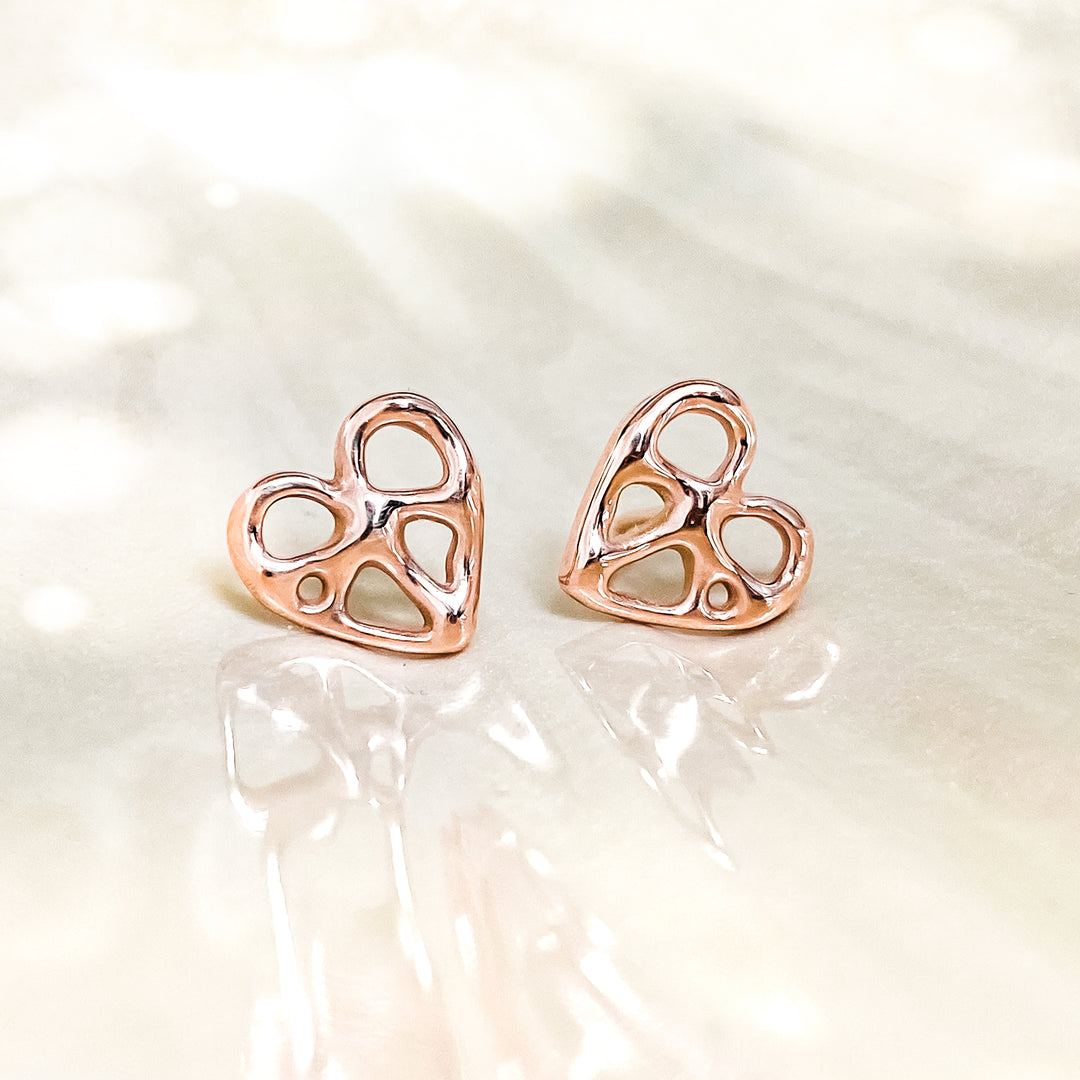 Rose Gold Infinity Heart Stud Earrings